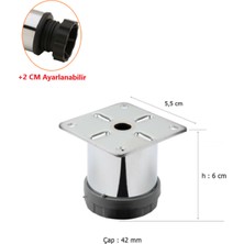 ŞENEL Yapı Market 6 cm Metal Mobilya Kanepe Baza Koltuk Metal Destek Ayağı Ayarlanabilir Krom Ayak 42 mm
