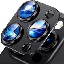 MTK Moveteck Apple Iphone 15 Pro Uyumlu Kamera Lens Koruyucu Cam Tam Kaplar Tek Parça Metal Çerceveli Titanyum Renkli