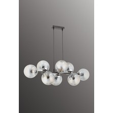 Esslight Miran 8 Li Modern Siyah Füme Glop Camlı Sıralı Avize