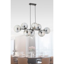 Esslight Miran 8 Li Modern Siyah Füme Glop Camlı Sıralı Avize