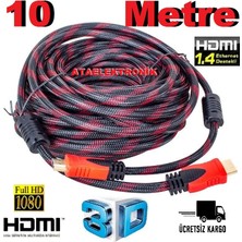 Ata Elektronik 10 Metre Sargılı Hdmi Kablo Full Hd 2160p Kaliteli HDMİ İP ÖRGÜLÜ SARGILI 10mt