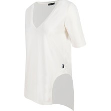 Rivus V Yaka Önü Arkası Uzun Basic T-Shirt - Beyaz
