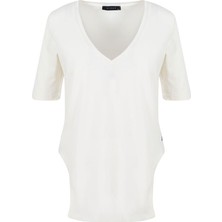 Rivus V Yaka Önü Arkası Uzun Basic T-Shirt - Beyaz