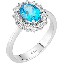 Sirius Pırlanta Pırlanta ve Oval Mavi Topaz Taşlı Anturaj Yüzük 0404R0196