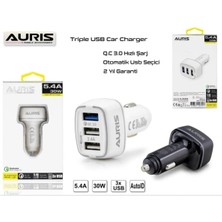 Eco Center Şarj Cihazı Hızlı Şarj Oto Çakmaklık Şarj Aleti 3 Port USB Hızlı Şarj 5.4 A 30W Qc ARS-CR05 ÇAKMAKLIK3LÜ30W