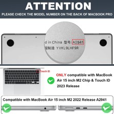 Jingyi Mac Air 15.3-Inç Model A2941COVER Için 2023 MacBook Air 15 Inç M2 Kılıf ile Uyumlu Klavye Kaplaması ve Ekran Koruyucusu ve Tip-C Adaptörü ile Mat Plastik Dizüst (Yurt Dışından)