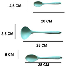 Multiamo Sert Uçlu Isıya Dayanıklı Yanmaz Yapışmaz Silikon Kaşık Seti 3 Prç 28CM/20CM Kaşık 28CM Kepçe