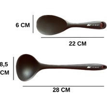 Multiamo Sert Uçlu Isıya Dayanıklı Yanmaz Yapışmaz Silikon Kaşık Seti 2 Prç 22CM Kaşık 28CM Kepçe