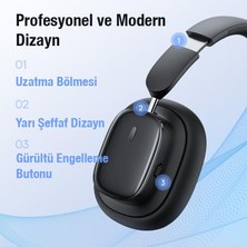 Polham Baseus Profesyonel BT5.3V Çift Cihaz Bağlantılı Gürültü Engelleyici Kulaküstü Bluetooth Kulaklık