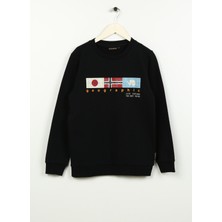 Napapijri Siyah Erkek Çocuk Sweatshirt NP0A4HG60411 Uzun Kol Grafik Desenli 12 Yaş İçin Rahat Tasarım
