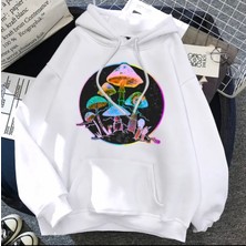 Kids Face Özel Tasarım Kapüşonlu Neon Mantar Baskılı 3 Iplik %100  Pamuk Tam Kışlık Kız Çocuk Sweatshırt
