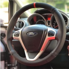 M&R Otokilif Aksesuar Ford Fiesta Kırmızı Yüzüklü Nokta- Nubuk Deri Direksiyon Kılıfı