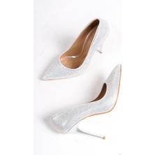 Modabuymus Talipa Gümüş Taşlı Yüksek Topuklu Abiye Ayakkabı