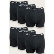 X-Man 6 Lı Paket Düz Siyah Penye Likralı Boxer