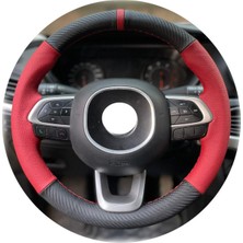M&R Otokilif Aksesuar Fiat Bravo Uyumlu Dikmeli Çift Renk Kırmızı Yüzüklü Kombin Deri Direksiyon Kılıfı