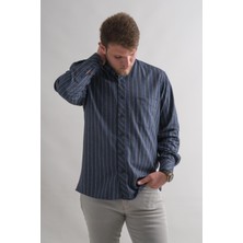 Akçaylar Rahat Kesim Cepli Yaka Düğmeli Çizgili Kışlık Kumaş Erkek Gömlek