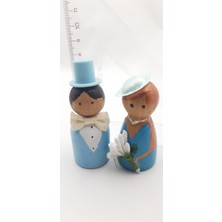 Seçilir 1 Çift Damat Gelin Temalı Ahşap Peg Doll Oyuncak Seti Model 03