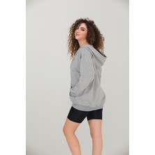 Myben Gri Kapşonlu Fermuarlı Kapşonlu Kalın İçi Polarlı Sweatshirt K-502