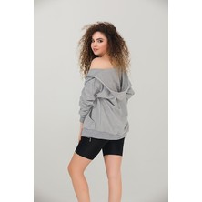 Myben Gri Kapşonlu Fermuarlı Kapşonlu Kalın İçi Polarlı Sweatshirt K-502