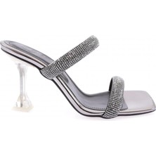 DGN 5160-23Y Kadin Silver Taş  Bantli Topuklu Terlik