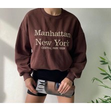 Challis Tasarım Kadın Kahverengi Manhattan Baskılı Sweatshirt