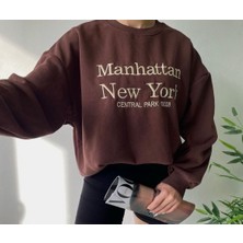 Challis Tasarım Kadın Kahverengi Manhattan Baskılı Sweatshirt