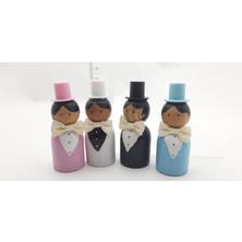 Seçilir 4'lü  Damat ve Sağdıçlar Temalı Ahşap Peg Doll Oyuncak Seti