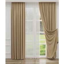 Enza Lüx Keten Blackout Karartma Güneşlik Perde Yüksek Kaliteli  Düz Pilesiz - Bej