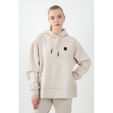 Maraton Comfort Kadın Kapüşonlu  Açık Vizon Sweatshirt