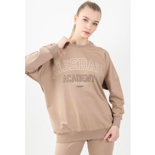 Maraton Oversize Kadın Bisiklet Yaka  Siyah Sweatshirt