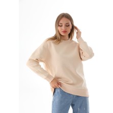 Challis Tasarım Kadın Bisiklet Yaka Içi Polarlı Sweatshirt