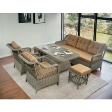 Tu Tienda PETRA Rattan 3+1+1+2puf+Masa Rattan Bahçe Balkon Mobilyası,Kiremit