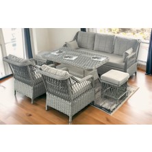 Tu Tienda PETRA Rattan 3+1+1+2puf+Masa Rattan Bahçe Balkon Mobilyası,VİZON