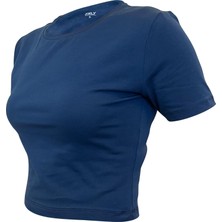 Joxly Lacivert Kısa Kollu Basic Crop Tişört