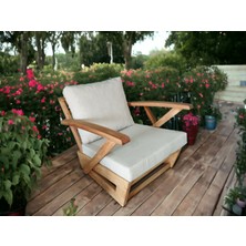 Zerka Concept Monza Bahçe Balkon Masif Kestane Ahşap Kollu Koltuk - 1 Adet Tekli Koltuk Krem