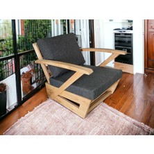 Zerka Concept Monza Bahçe Balkon Masif Kestane Ahşap Kollu Koltuk - 1 Adet Tekli Koltuk Gri