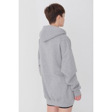 Kadın Kapüşonlu Üç İplik Owersize Fermuarlı Sweatshirt Gri