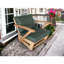 Zerka Concept Monza Bahçe Balkon Masif Kestane Ahşap Kollu Koltuk - 1 Adet Tekli Haki Yeşil