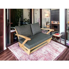 Zerka Concept Monza Bahçe Balkon Masif Kestane Ahşap Kollu Koltuk - 1 Adet Ikili Koltuk Antrasit Gri