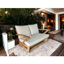 Zerka Concept Monza Bahçe Balkon Masif Kestane Ahşap Kollu Koltuk - 1 Adet Ikili Koltuk Krem