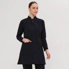 Medinila Thin Flex 2 Çıt Çıtlı Tesettür Lacivert Likralı Terikoton Tek Üst - Kadın Hemşire Forması