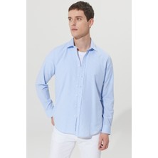 Altınyıldız Classics Erkek Beyaz-açık Mavi Slim Fit Dar Kesim Klasik Yaka Pamuklu Kareli Gömlek