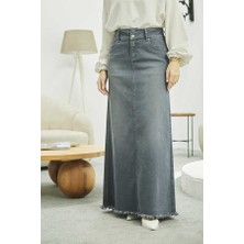 Neways 2252-DENIM Eteği Püsküllü Etek Gri