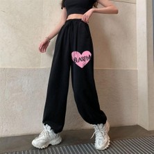 Touz Moda K-Pop Serisi Blackpink Heart Baskılı Oversize Siyah Eşofman Altı