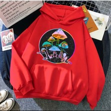 Kids Face Kapşonlu Neon Mantar Baskılı 3 İplik Şardonlu Kız Çocuk Sweatshırt