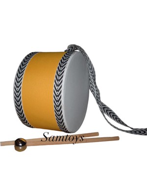 Sam Toys Ahşap Orjinal Deri Çocuk Davulu 18 cm El Yapımı