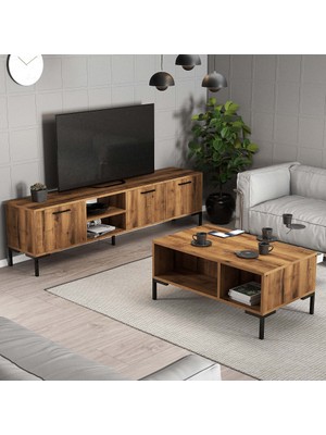 Mezza Set 1592-2082 Aurora 180 cm Metal Ayaklı Tv Ünitesi + Aurora Orta Sehpa - Hat Rengi