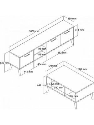 Mezza Set 1583-2072 Exxen 180 cm Tv Ünitesi + Exxen Orta Sehpa - Hat Rengi