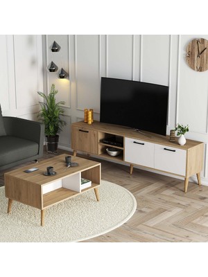 Mezza Set 1585-2074 Exxen 180 cm Tv Ünitesi + Exxen Orta Sehpa - Sepet-Beyaz Rengi