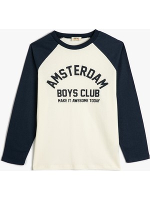 Koton Kolej Tişört Uzun Kollu Bisiklet Yaka Baskı Detaylı Pamuklu